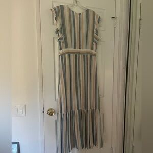 Cynthia Rowley Striped Maxi Dress in Blue, Green, and Cream